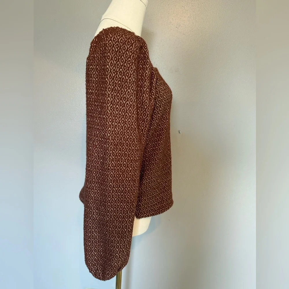 Madewell Brown Geo Print Balloon Sleeve Blouse Size Small Cotton Blend